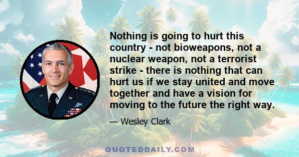 Nothing is going to hurt this country - not bioweapons, not a nuclear weapon, not a terrorist strike - there is nothing that can hurt us if we stay united and move together and have a vision for moving to the future the