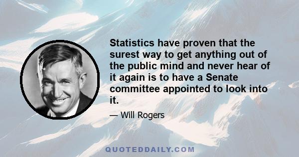 Statistics have proven that the surest way to get anything out of the public mind and never hear of it again is to have a Senate committee appointed to look into it.