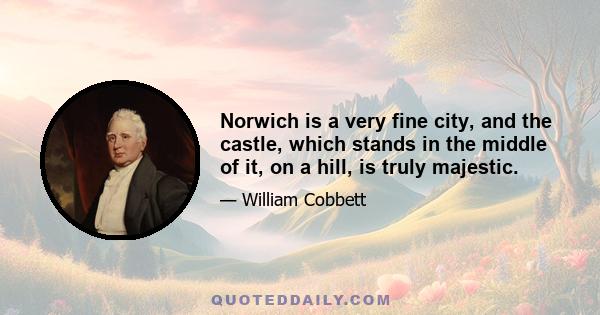 Norwich is a very fine city, and the castle, which stands in the middle of it, on a hill, is truly majestic.
