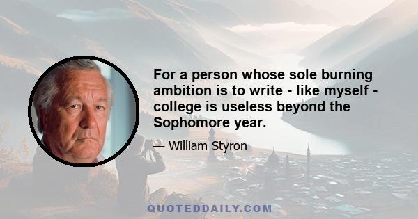 For a person whose sole burning ambition is to write - like myself - college is useless beyond the Sophomore year.