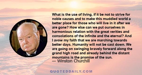 What is the use of living, if it be not to strive for noble causes and to make this muddled world a better place for those who will live in it after we are gone?