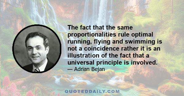The fact that the same proportionalities rule optimal running, flying and swimming is not a coincidence rather it is an illustration of the fact that a universal principle is involved.