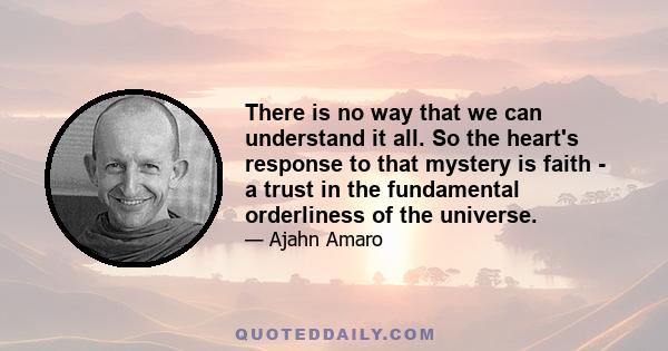 There is no way that we can understand it all. So the heart's response to that mystery is faith - a trust in the fundamental orderliness of the universe.