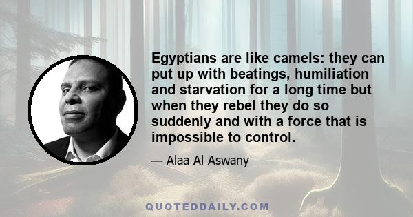 Egyptians are like camels: they can put up with beatings, humiliation and starvation for a long time but when they rebel they do so suddenly and with a force that is impossible to control.