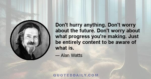 Don't hurry anything. Don't worry about the future. Don't worry about what progress you're making. Just be entirely content to be aware of what is.