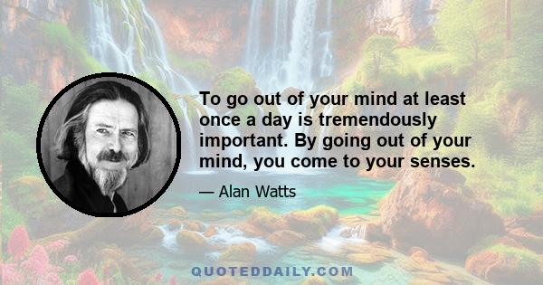 To go out of your mind at least once a day is tremendously important. By going out of your mind, you come to your senses.