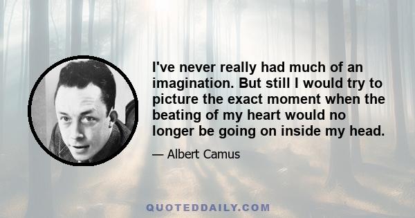 I've never really had much of an imagination. But still I would try to picture the exact moment when the beating of my heart would no longer be going on inside my head.