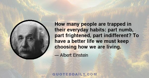 How many people are trapped in their everyday habits: part numb, part frightened, part indifferent? To have a better life we must keep choosing how we are living.