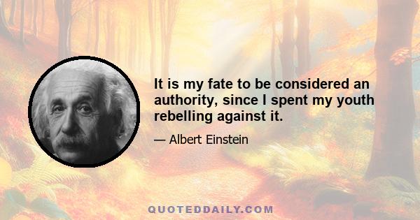 It is my fate to be considered an authority, since I spent my youth rebelling against it.