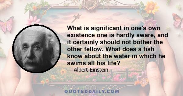 What is significant in one's own existence one is hardly aware, and it certainly should not bother the other fellow. What does a fish know about the water in which he swims all his life?