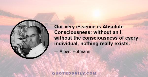 Our very essence is Absolute Consciousness; without an I, without the consciousness of every individual, nothing really exists.