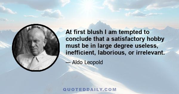 At first blush I am tempted to conclude that a satisfactory hobby must be in large degree useless, inefficient, laborious, or irrelevant.