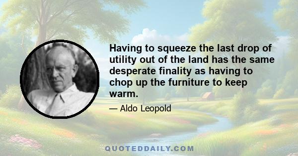 Having to squeeze the last drop of utility out of the land has the same desperate finality as having to chop up the furniture to keep warm.