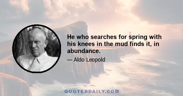 He who searches for spring with his knees in the mud finds it, in abundance.