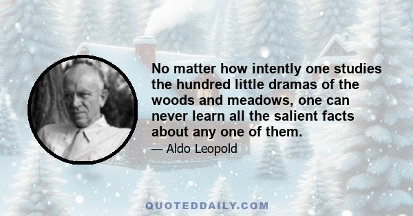 No matter how intently one studies the hundred little dramas of the woods and meadows, one can never learn all the salient facts about any one of them.