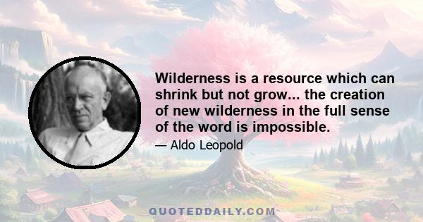 Wilderness is a resource which can shrink but not grow... the creation of new wilderness in the full sense of the word is impossible.