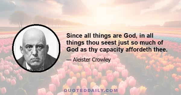 Since all things are God, in all things thou seest just so much of God as thy capacity affordeth thee.