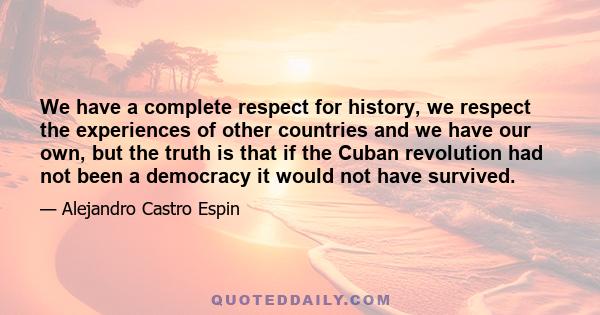 We have a complete respect for history, we respect the experiences of other countries and we have our own, but the truth is that if the Cuban revolution had not been a democracy it would not have survived.