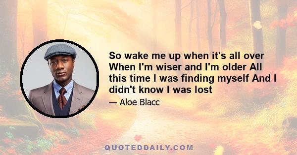 So wake me up when it's all over When I'm wiser and I'm older All this time I was finding myself And I didn't know I was lost