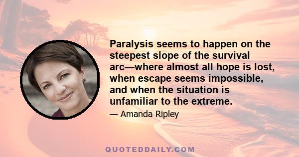 Paralysis seems to happen on the steepest slope of the survival arc—where almost all hope is lost, when escape seems impossible, and when the situation is unfamiliar to the extreme.