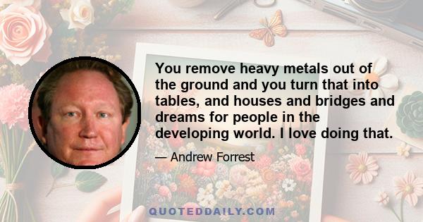 You remove heavy metals out of the ground and you turn that into tables, and houses and bridges and dreams for people in the developing world. I love doing that.