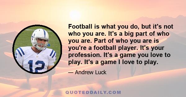 Football is what you do, but it's not who you are. It's a big part of who you are. Part of who you are is you're a football player. It's your profession. It's a game you love to play. It's a game I love to play.