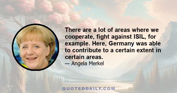 There are a lot of areas where we cooperate, fight against ISIL, for example. Here, Germany was able to contribute to a certain extent in certain areas.