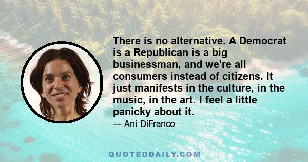 There is no alternative. A Democrat is a Republican is a big businessman, and we're all consumers instead of citizens. It just manifests in the culture, in the music, in the art. I feel a little panicky about it.