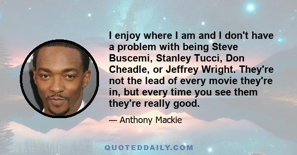 I enjoy where I am and I don't have a problem with being Steve Buscemi, Stanley Tucci, Don Cheadle, or Jeffrey Wright. They're not the lead of every movie they're in, but every time you see them they're really good.