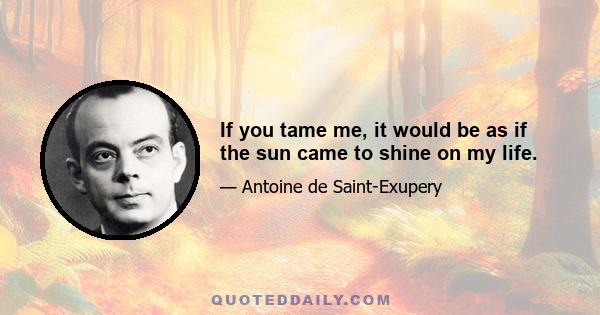 If you tame me, it would be as if the sun came to shine on my life.