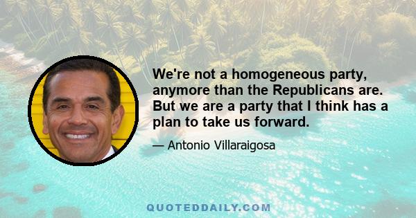 We're not a homogeneous party, anymore than the Republicans are. But we are a party that I think has a plan to take us forward.