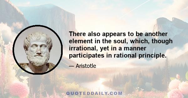 There also appears to be another element in the soul, which, though irrational, yet in a manner participates in rational principle.