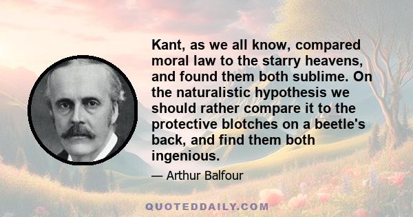 Kant, as we all know, compared moral law to the starry heavens, and found them both sublime. On the naturalistic hypothesis we should rather compare it to the protective blotches on a beetle's back, and find them both