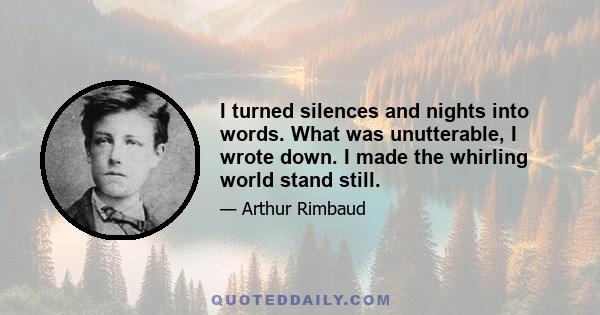 I turned silences and nights into words. What was unutterable, I wrote down. I made the whirling world stand still.