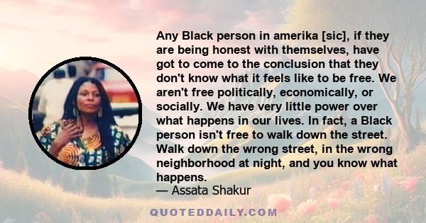 Any Black person in amerika [sic], if they are being honest with themselves, have got to come to the conclusion that they don't know what it feels like to be free. We aren't free politically, economically, or socially.