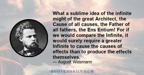 What a sublime idea of the infinite might of the great Architect, the Cause of all causes, the Father of all fathers, the Ens Entium! For if we would compare the Infinite, it would surely require a greater Infinite to