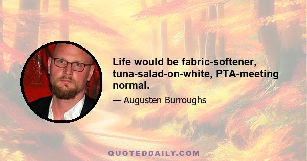 Life would be fabric-softener, tuna-salad-on-white, PTA-meeting normal.