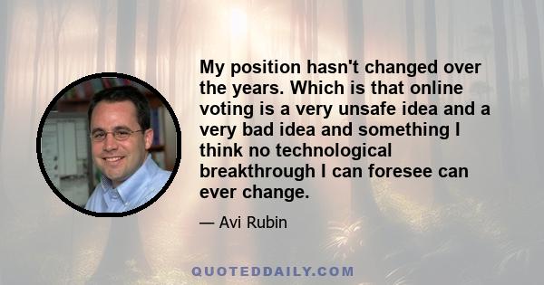 My position hasn't changed over the years. Which is that online voting is a very unsafe idea and a very bad idea and something I think no technological breakthrough I can foresee can ever change.