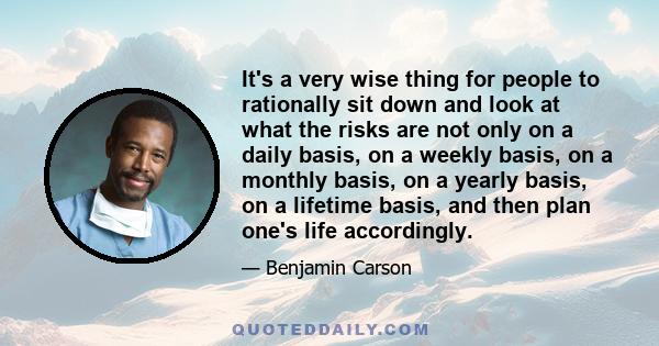 It's a very wise thing for people to rationally sit down and look at what the risks are not only on a daily basis, on a weekly basis, on a monthly basis, on a yearly basis, on a lifetime basis, and then plan one's life