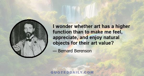 I wonder whether art has a higher function than to make me feel, appreciate, and enjoy natural objects for their art value?