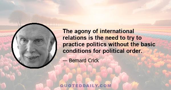 The agony of international relations is the need to try to practice politics without the basic conditions for political order.