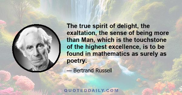 The true spirit of delight, the exaltation, the sense of being more than Man, which is the touchstone of the highest excellence, is to be found in mathematics as surely as poetry.