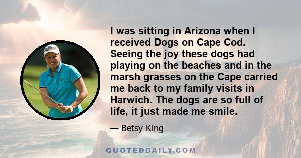 I was sitting in Arizona when I received Dogs on Cape Cod. Seeing the joy these dogs had playing on the beaches and in the marsh grasses on the Cape carried me back to my family visits in Harwich. The dogs are so full