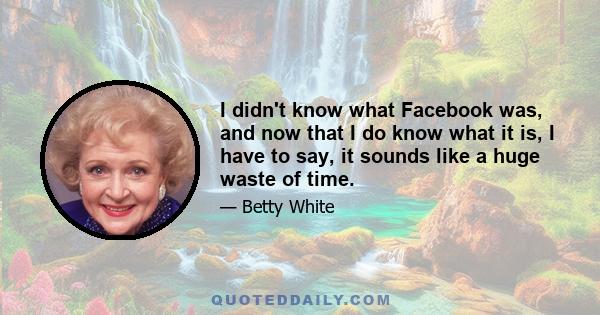I didn't know what Facebook was, and now that I do know what it is, I have to say, it sounds like a huge waste of time.