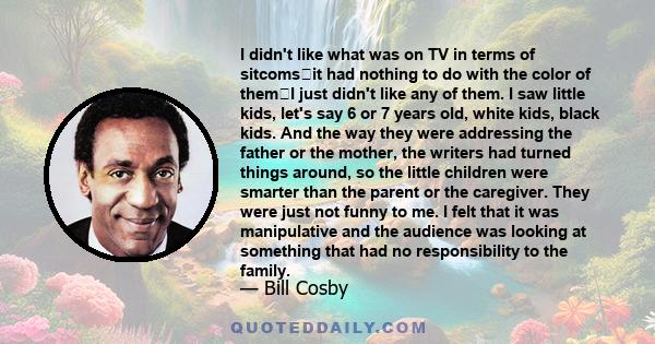 I didn't like what was on TV in terms of sitcomsit had nothing to do with the color of themI just didn't like any of them. I saw little kids, let's say 6 or 7 years old, white kids, black kids. And the way they were