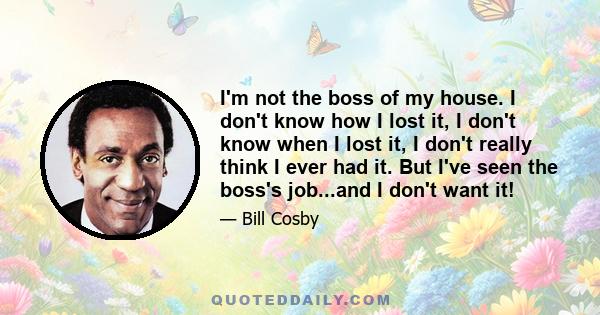 I'm not the boss of my house. I don't know how I lost it, I don't know when I lost it, I don't really think I ever had it. But I've seen the boss's job...and I don't want it!