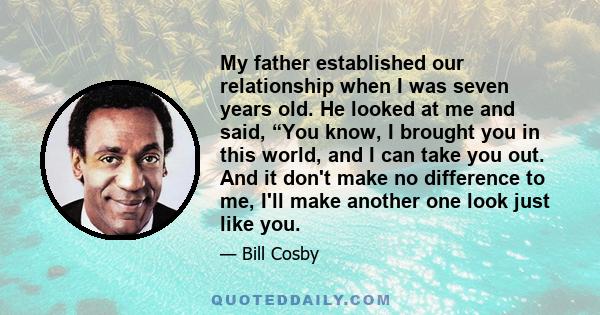 My father established our relationship when I was seven years old. He looked at me and said, “You know, I brought you in this world, and I can take you out. And it don't make no difference to me, I'll make another one