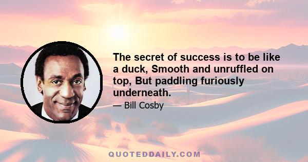 The secret of success is to be like a duck, Smooth and unruffled on top, But paddling furiously underneath.