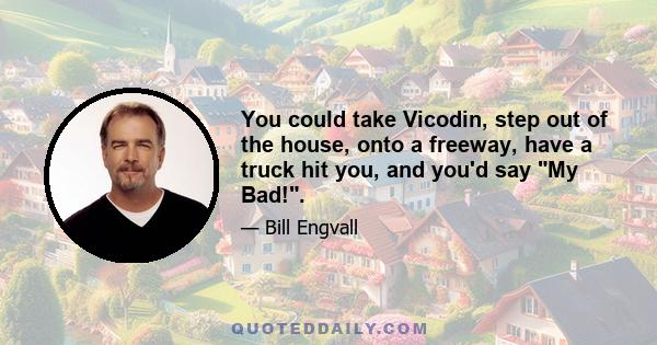 You could take Vicodin, step out of the house, onto a freeway, have a truck hit you, and you'd say My Bad!.