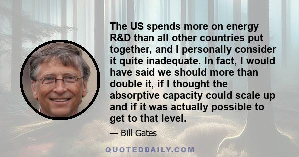 The US spends more on energy R&D than all other countries put together, and I personally consider it quite inadequate.